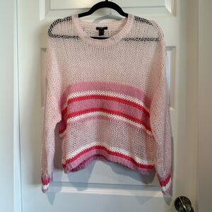 Forever 21 Pink Striped Cropped Open-Knit Sweater - EUC